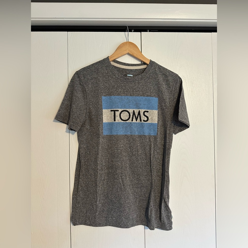 TOMS Heather Gray Tee with Blue Logo
